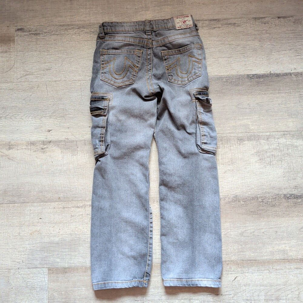 True Religion Ricky Relaxed Straight Cargo Jeans Boys 10 Gray